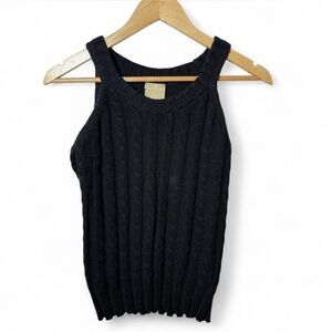 Partners Black Cable Knit Sweater Tank Top XL Cotton Y2K Preppy Core